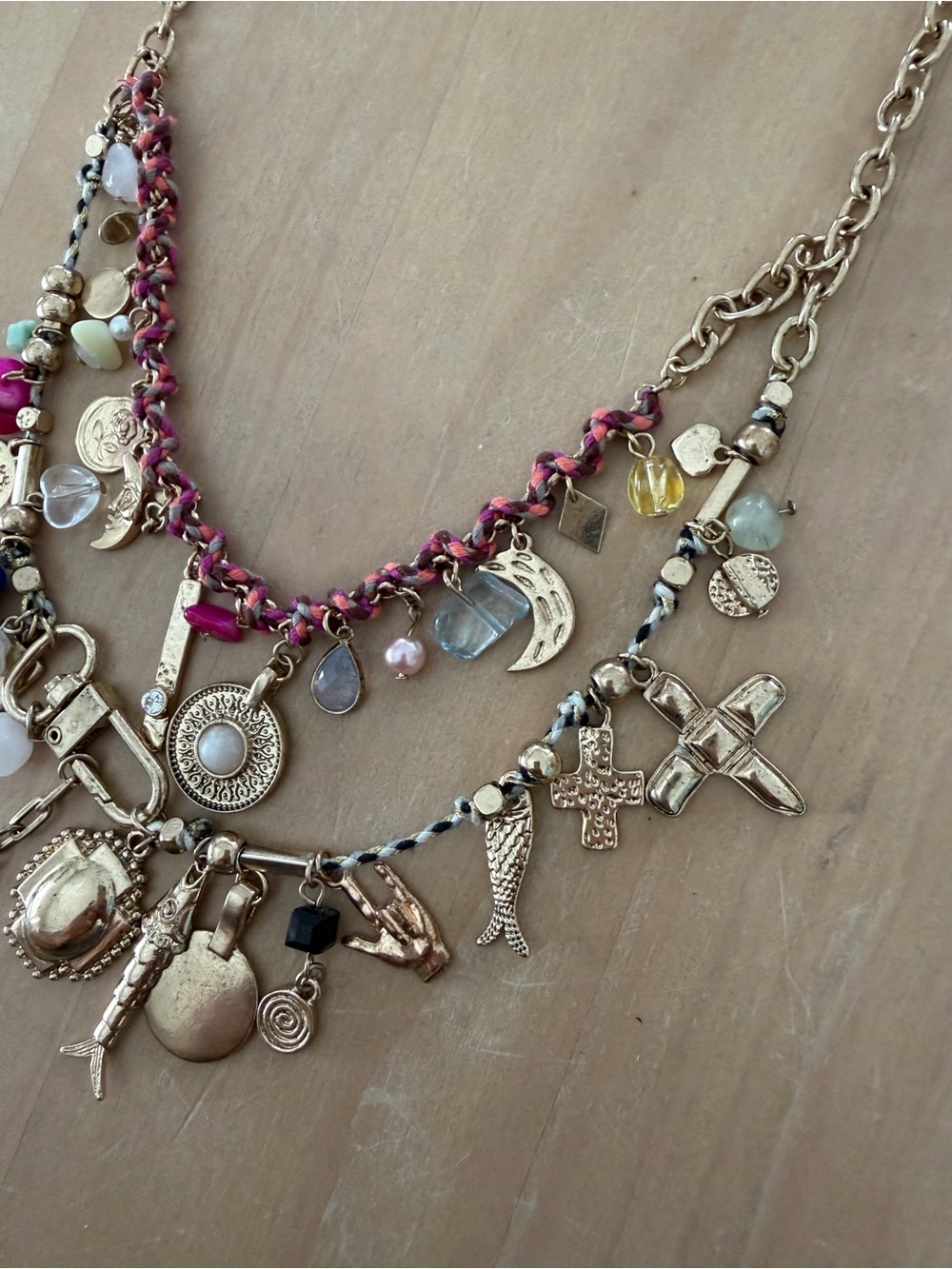 Free People Gold-Tone Multi Charm Necklace with Pink & Blue Accents - Picture 5 of 9
